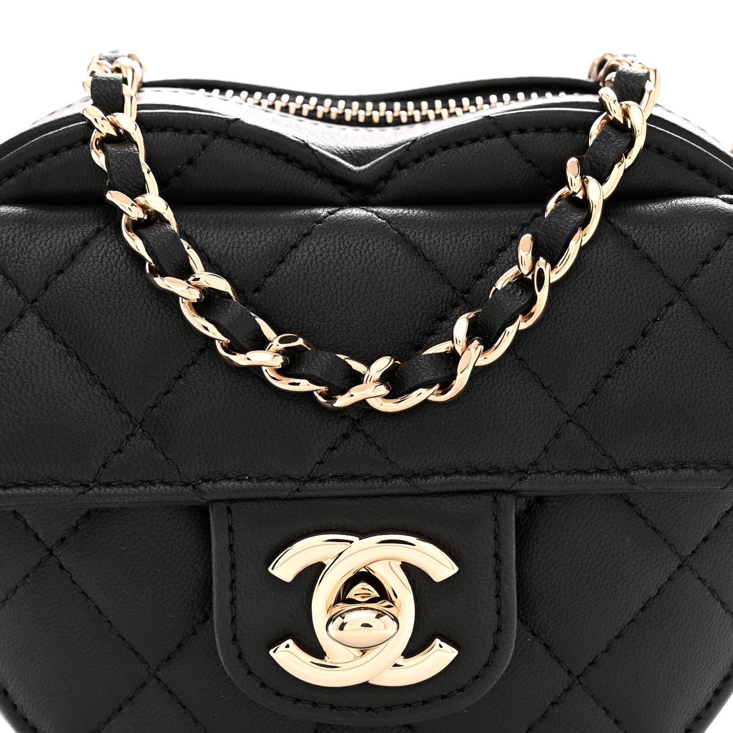 Chanel Lambskin Quilted CC In Love Heart Clutch With Chain Black 8 of 10