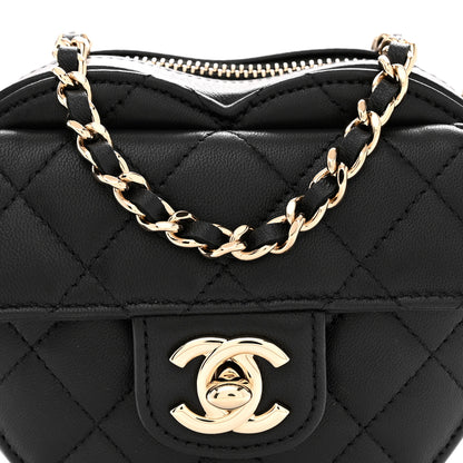 Chanel Lambskin Quilted CC In Love Heart Clutch With Chain Black 8 of 10