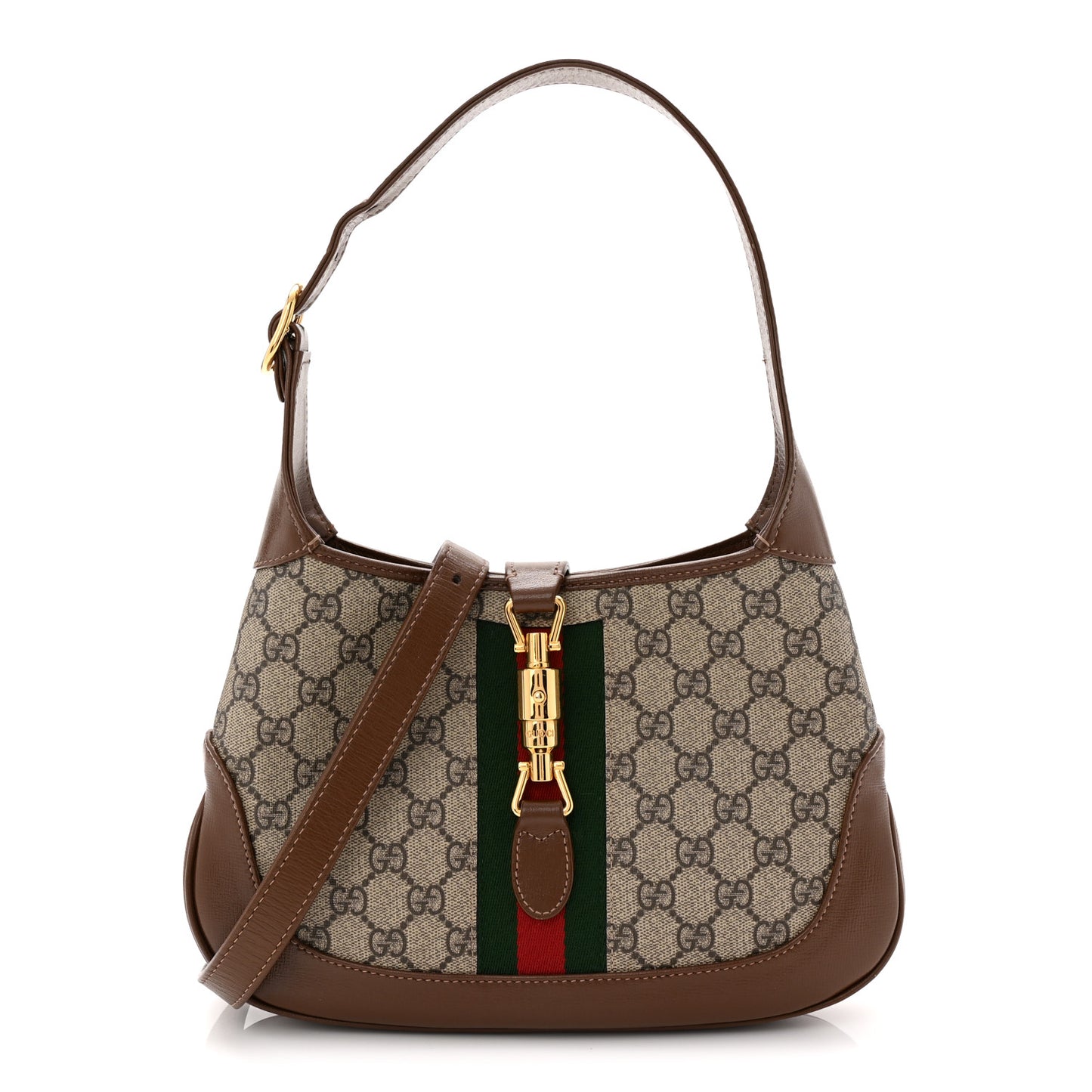 GG Supreme Monogram Azalea Calfskin Web Small Jackie 1961 Hobo Beige Ebony Brown Sugar