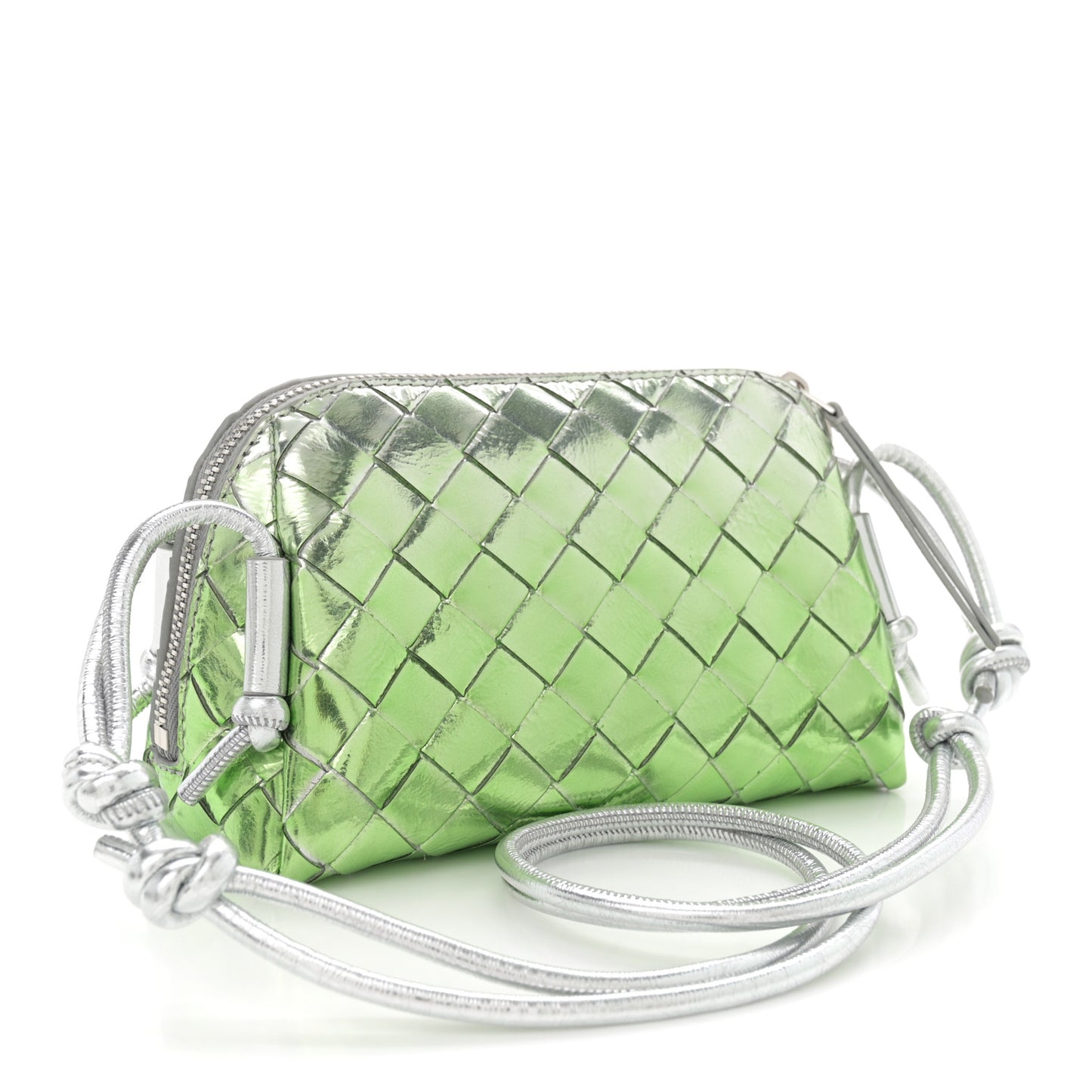 Metallic Nappa Intrecciato Concert Pouch Silver Fresh Mint