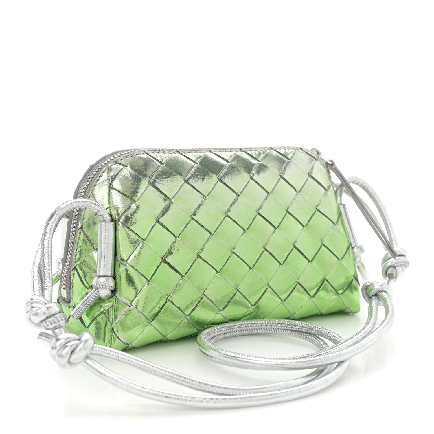 Bottega Veneta Metallic Nappa Intrecciato Concert Pouch Silver Fresh Mint 3 of 10