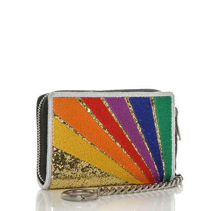 Saint Laurent Calfskin Sequin Paris Rainbow Key Ring Coin Pouch Multicolor 3 of 7
