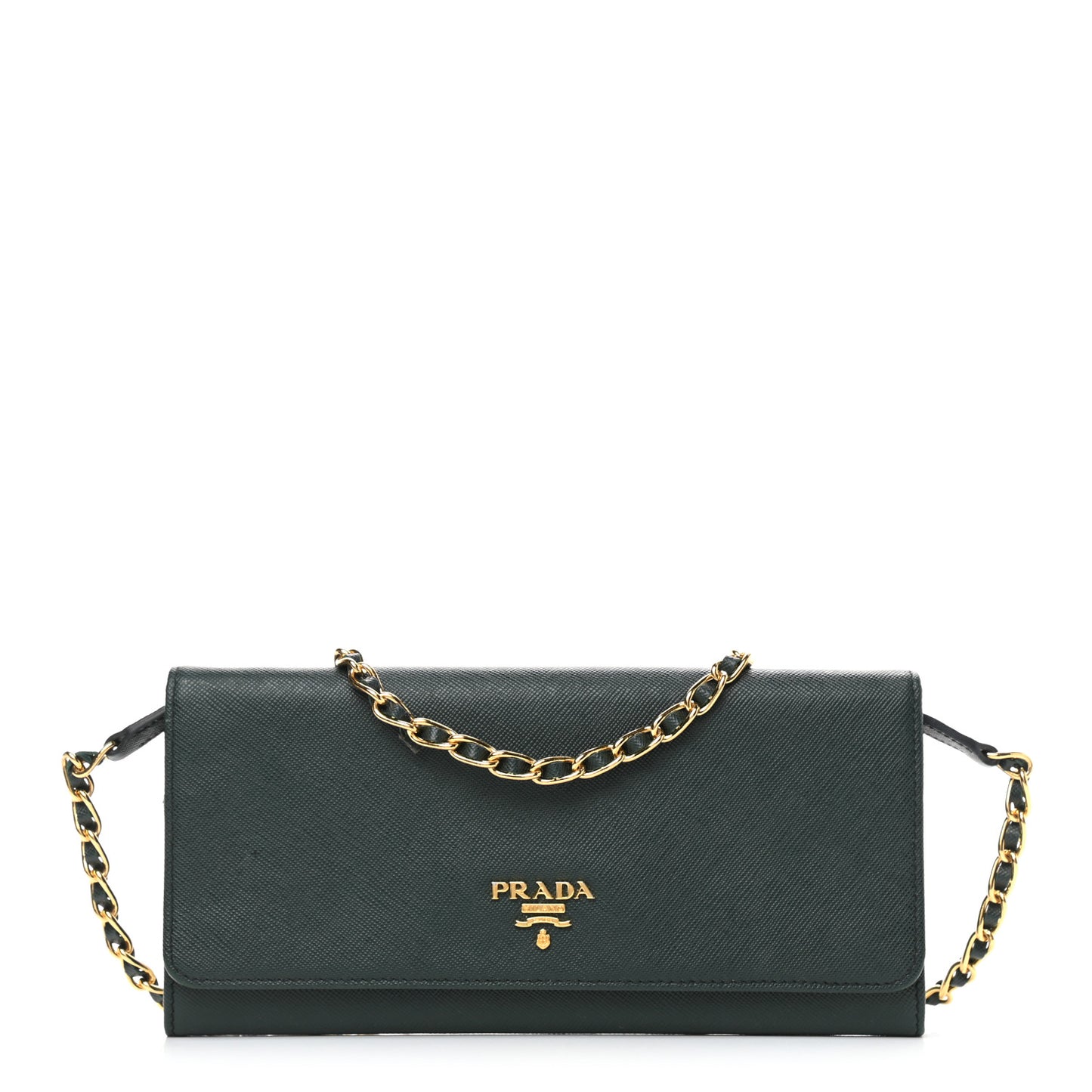 Saffiano Metal Oro Chain Wallet Smeraldo