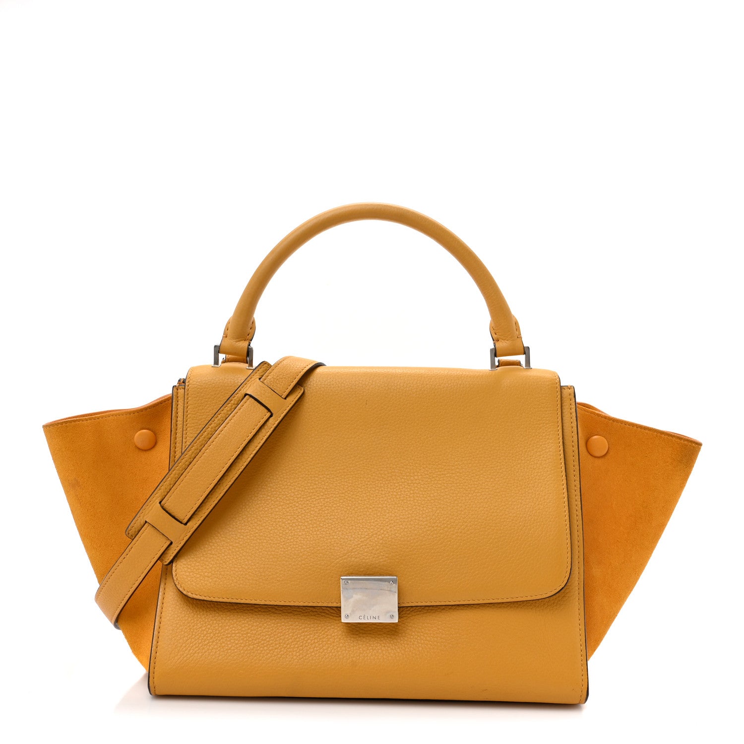Celine Drummed Calfskin Suede Small Trapeze Ocre 1 of 18
