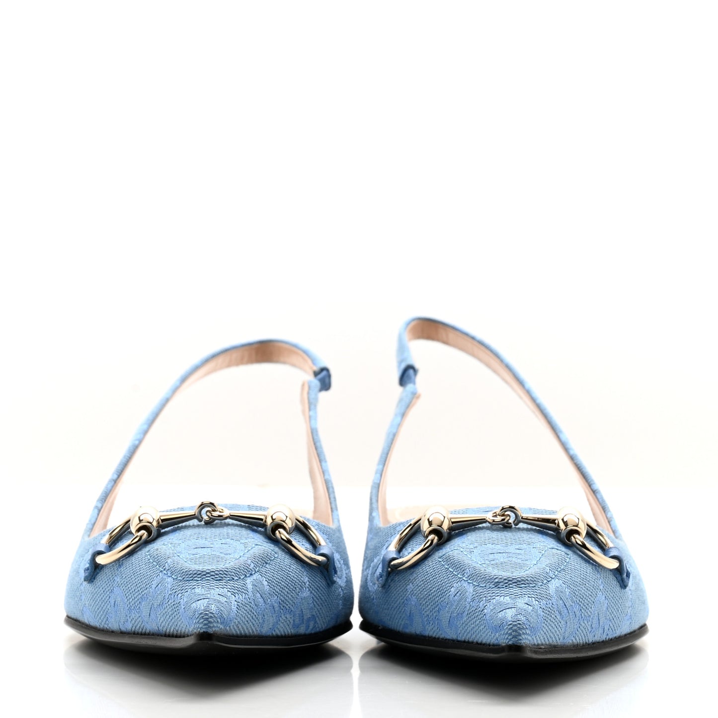 Canvas GG Monogram Horsebit Womens Slingback Ballet Flat 38 Light Blue