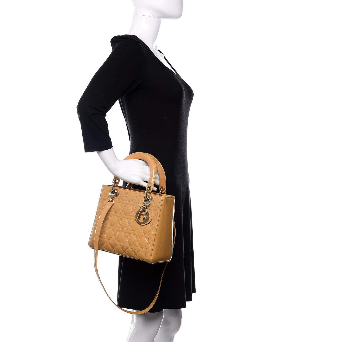 Patent Cannage Medium Lady Dior Beige