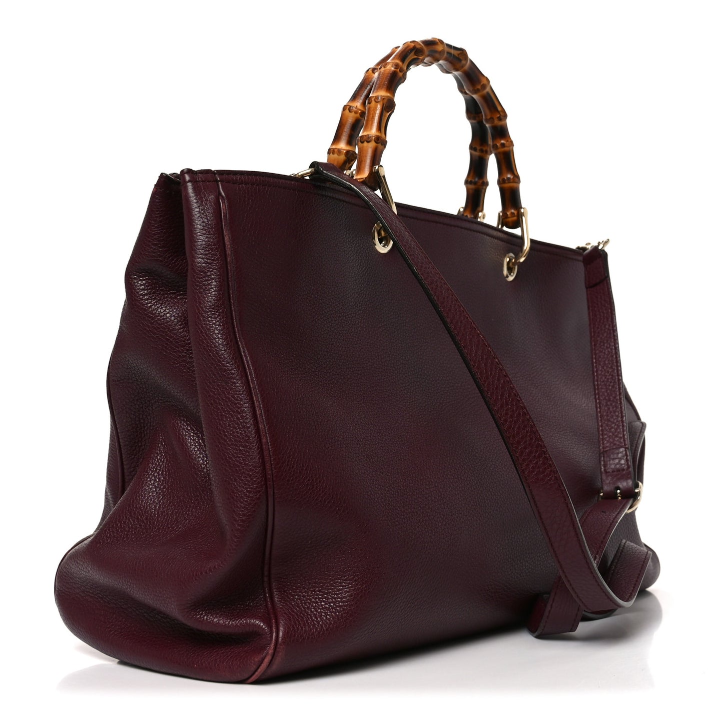 Pebbled Calfskin Large Bamboo Shopper Tote Burgundy