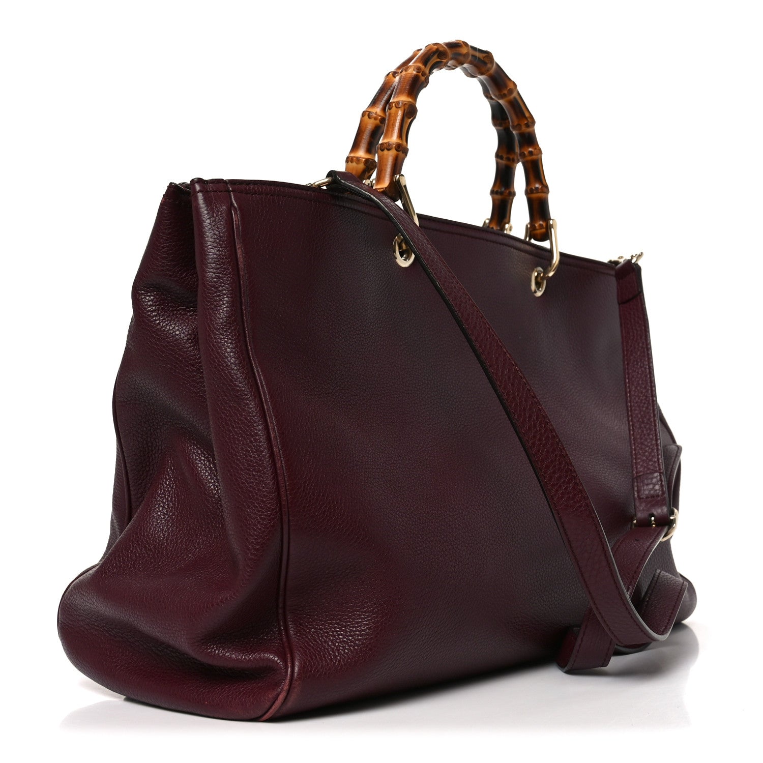 Gucci Pebbled Calfskin Large Bamboo Shopper Tote Burgundy 3 of 14
