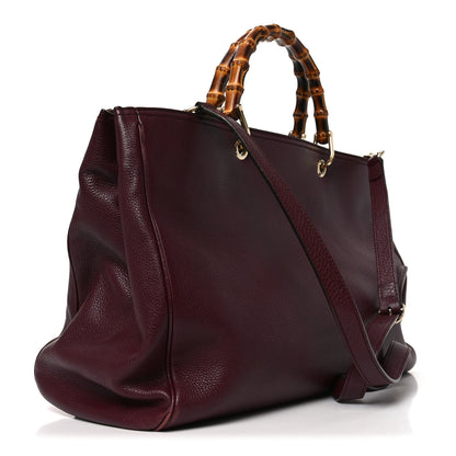 Gucci Pebbled Calfskin Large Bamboo Shopper Tote Burgundy 3 of 14