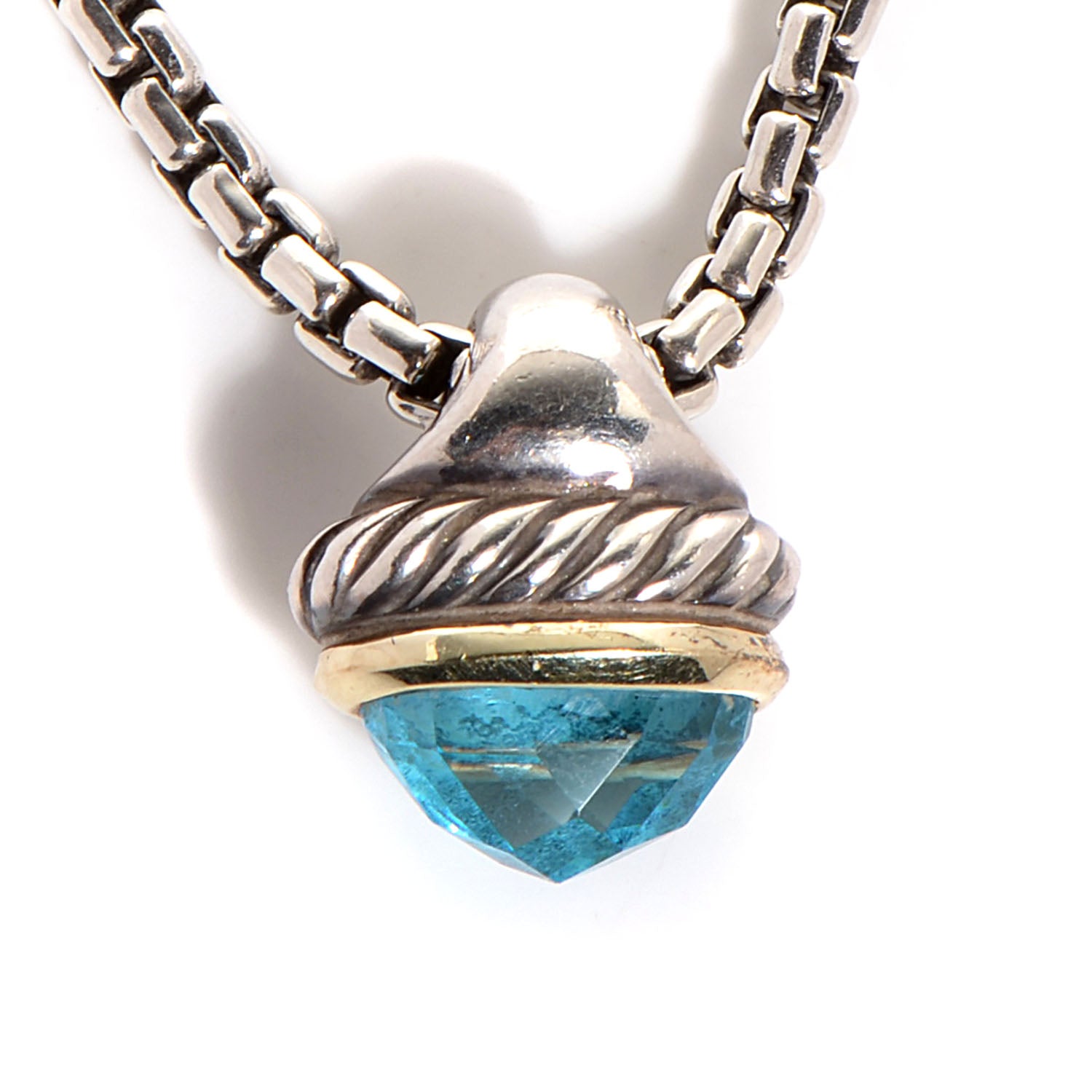 David Yurman Sterling Silver and 14k Gold Blue Topaz Acorn Pendant Necklace 3 of 6