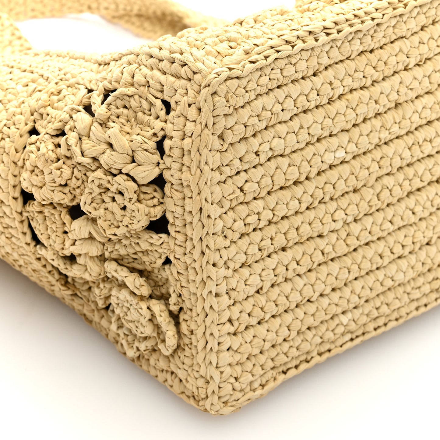 Woven Raffia Floral Embellished Small Book Tote Natural