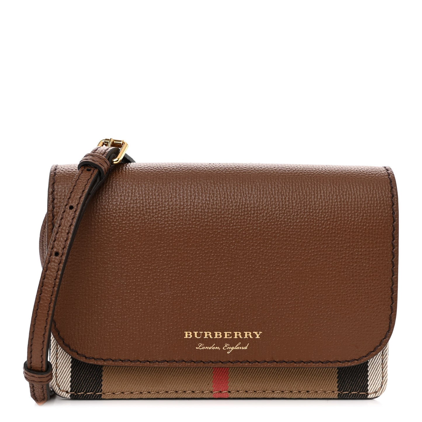 Derby Calfskin House Check Wallet On Chain Brown
