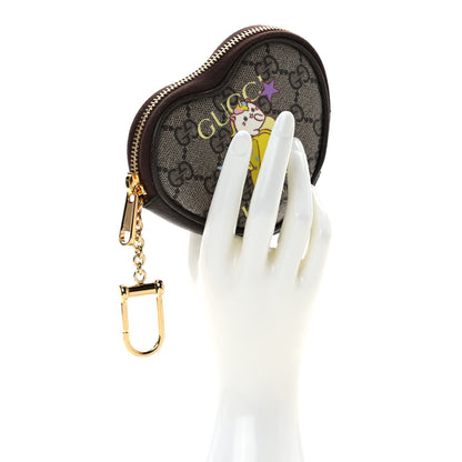 Gucci X BNF GG Supreme Monogram Textured Dollar Calfskin Bananya Print Heart Coin Purse Beige Ebony Multicolor New Acero 2 of 8