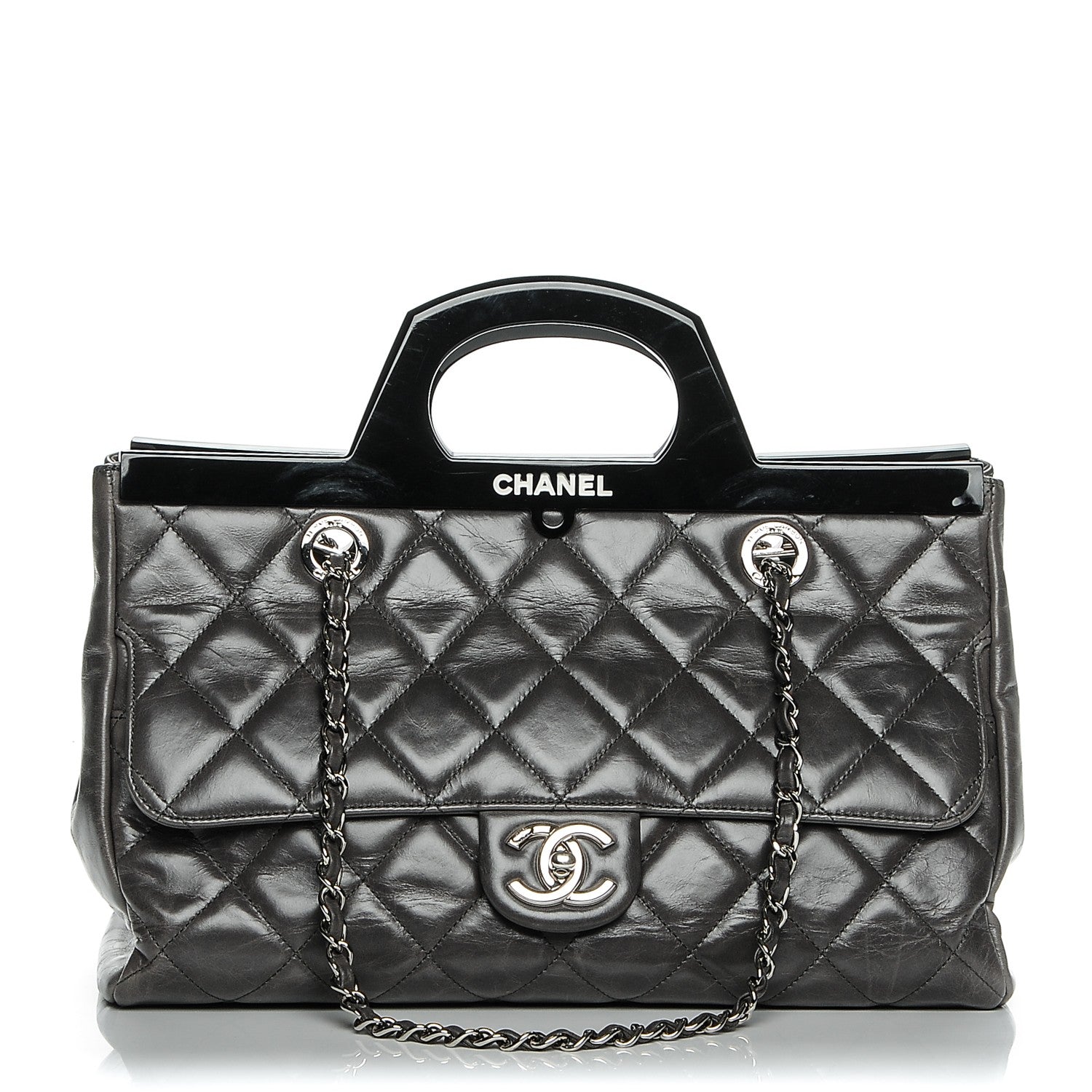 Chanel Glazed Calfskin Quilted Small CC Delivery Tote Grey 1 of 7