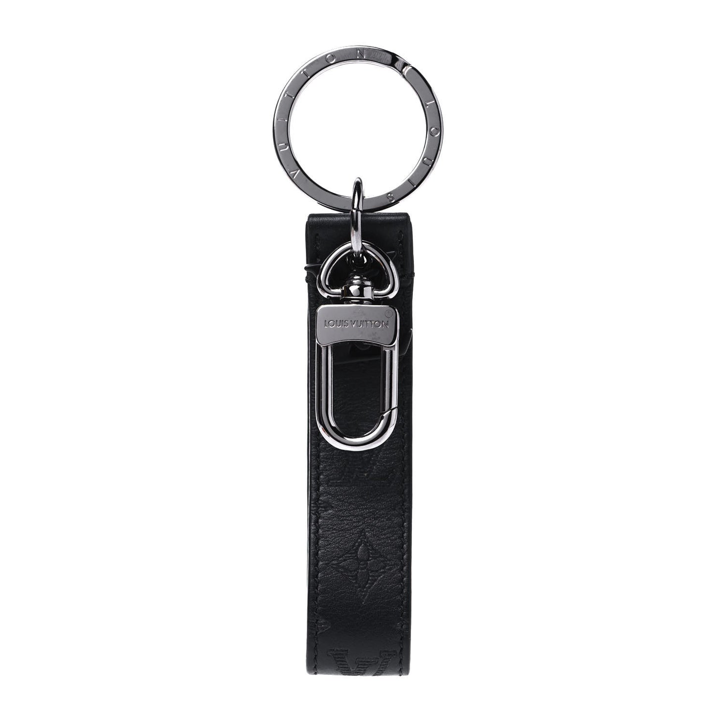 Calfskin LV Shape Dragonne Bag Charm Key Holder Black