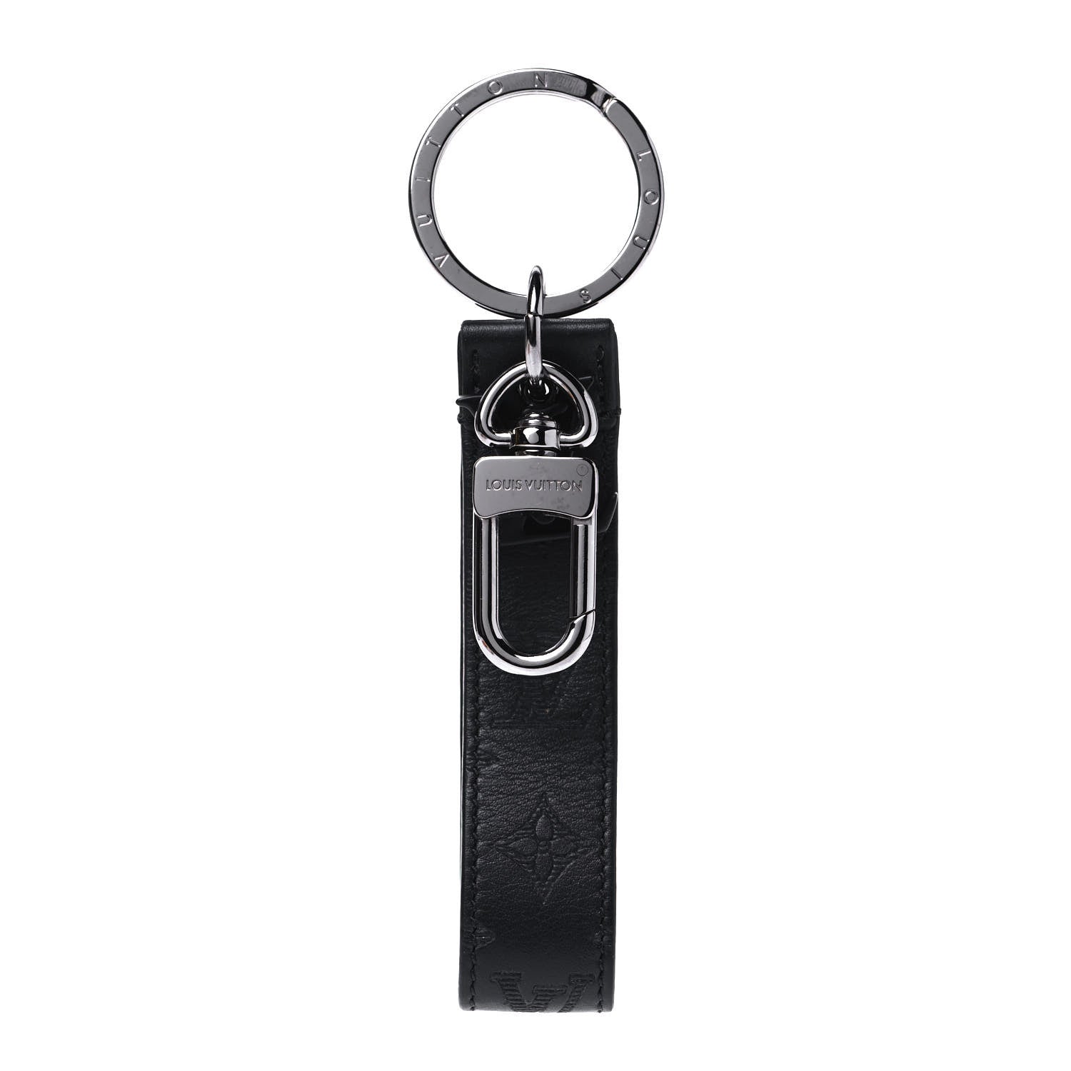 Louis Vuitton Calfskin LV Shape Dragonne Bag Charm Key Holder Black 1 of 3