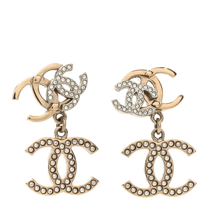 Chanel Crystal Double CC Drop Earrings Gold Silver 1 of 4