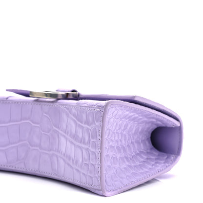 Balenciaga Shiny Calfskin Crocodile Embossed Hourglass Top Handle Bag XS Lilac 7 of 7