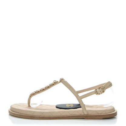 Chanel Lambskin CC Chain Thong Sandals 39 Beige 1 of 7