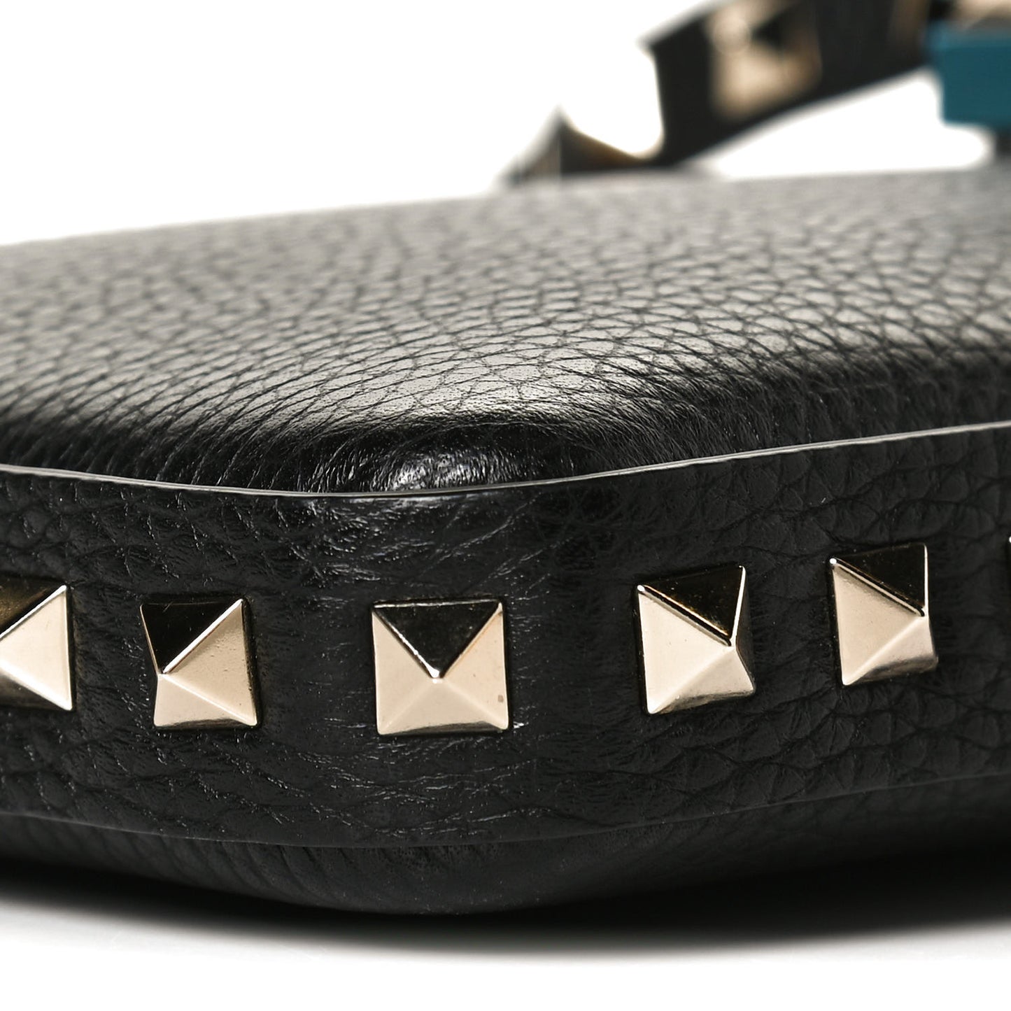 Grained Calfskin Rockstud Crossbody Phone Case Black