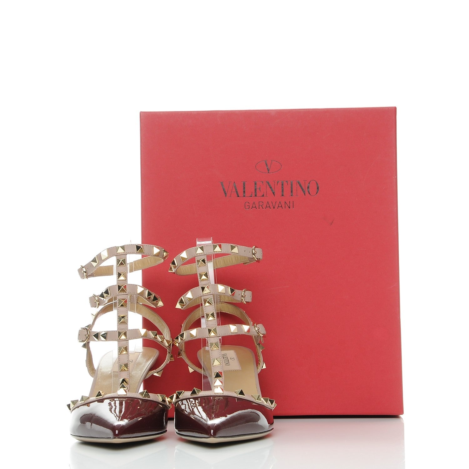 Valentino Garavani Patent Rockstud Ankle Strap Low Heel Pumps 40.5 Rubin Poudre 8 of 8