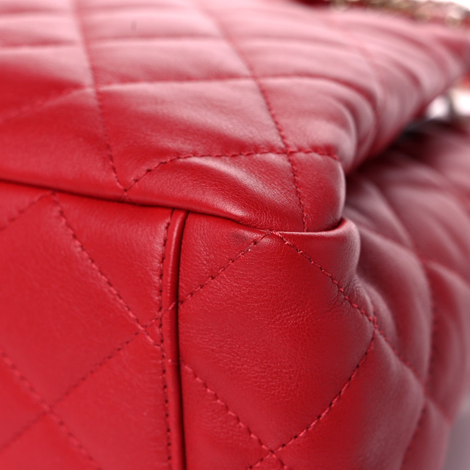 Chanel Lambskin Quilted Chain Drawstring Bag Red 9 of 16