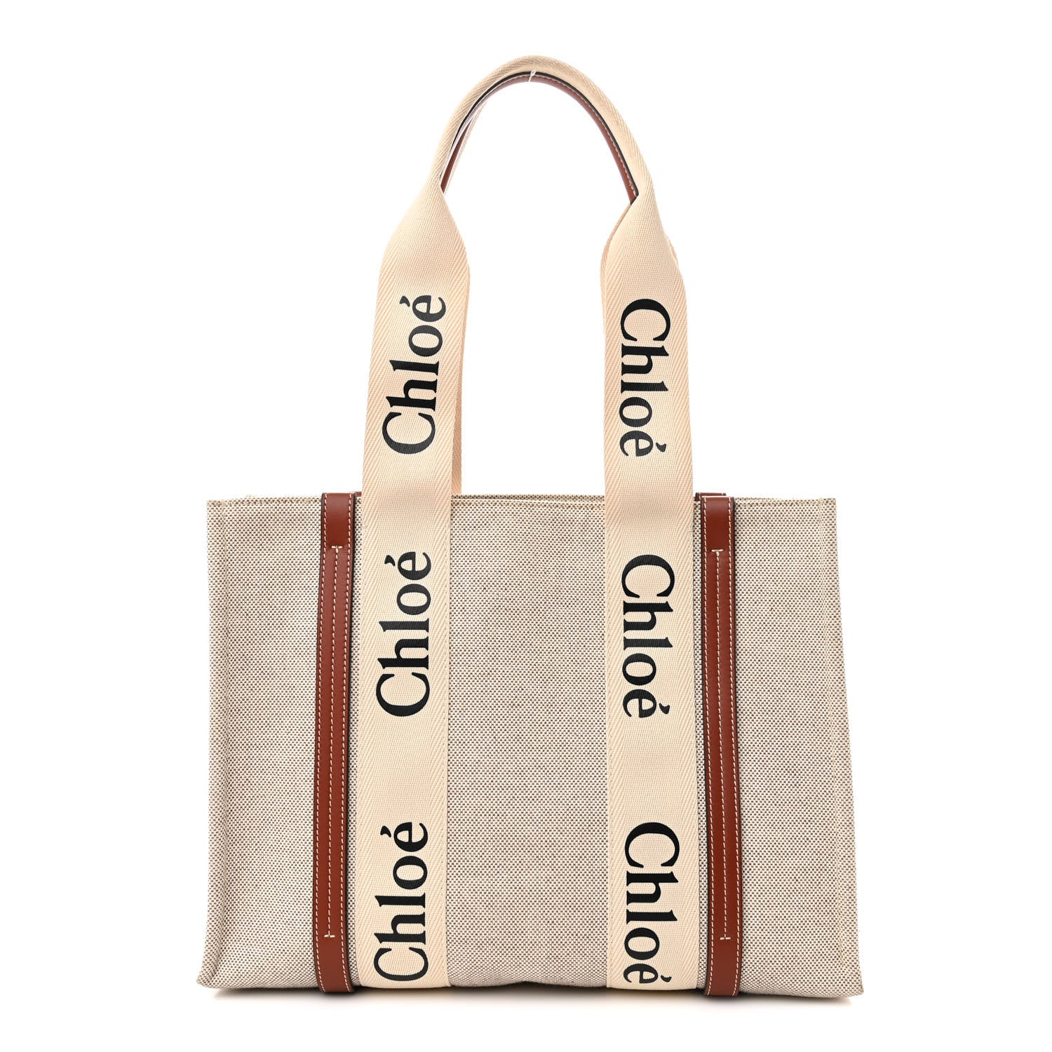 Chloe Cotton Calfskin Medium Woody Ribbon Tote White Brown 1 of 11