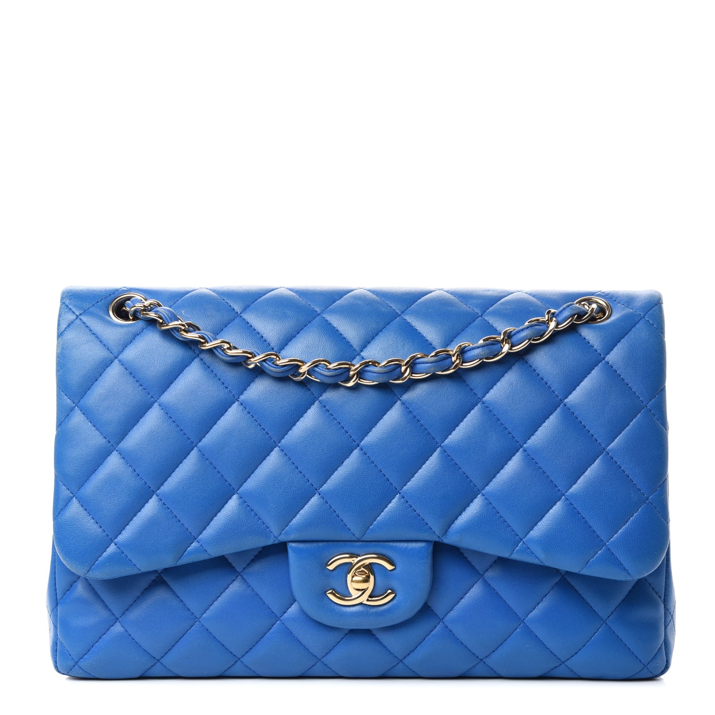 Lambskin Quilted Jumbo Double Flap Blue