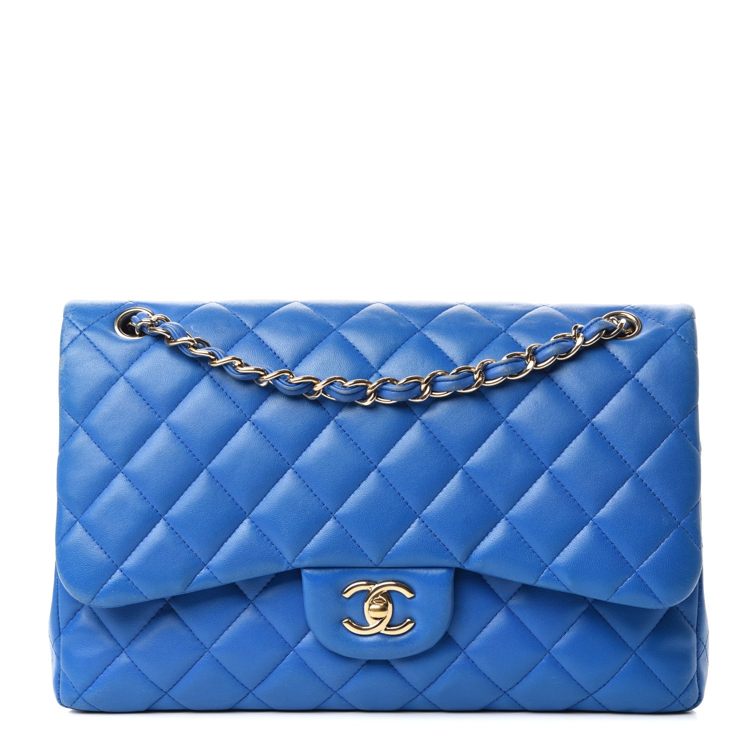 Chanel Lambskin Quilted Jumbo Double Flap Blue 1 of 10