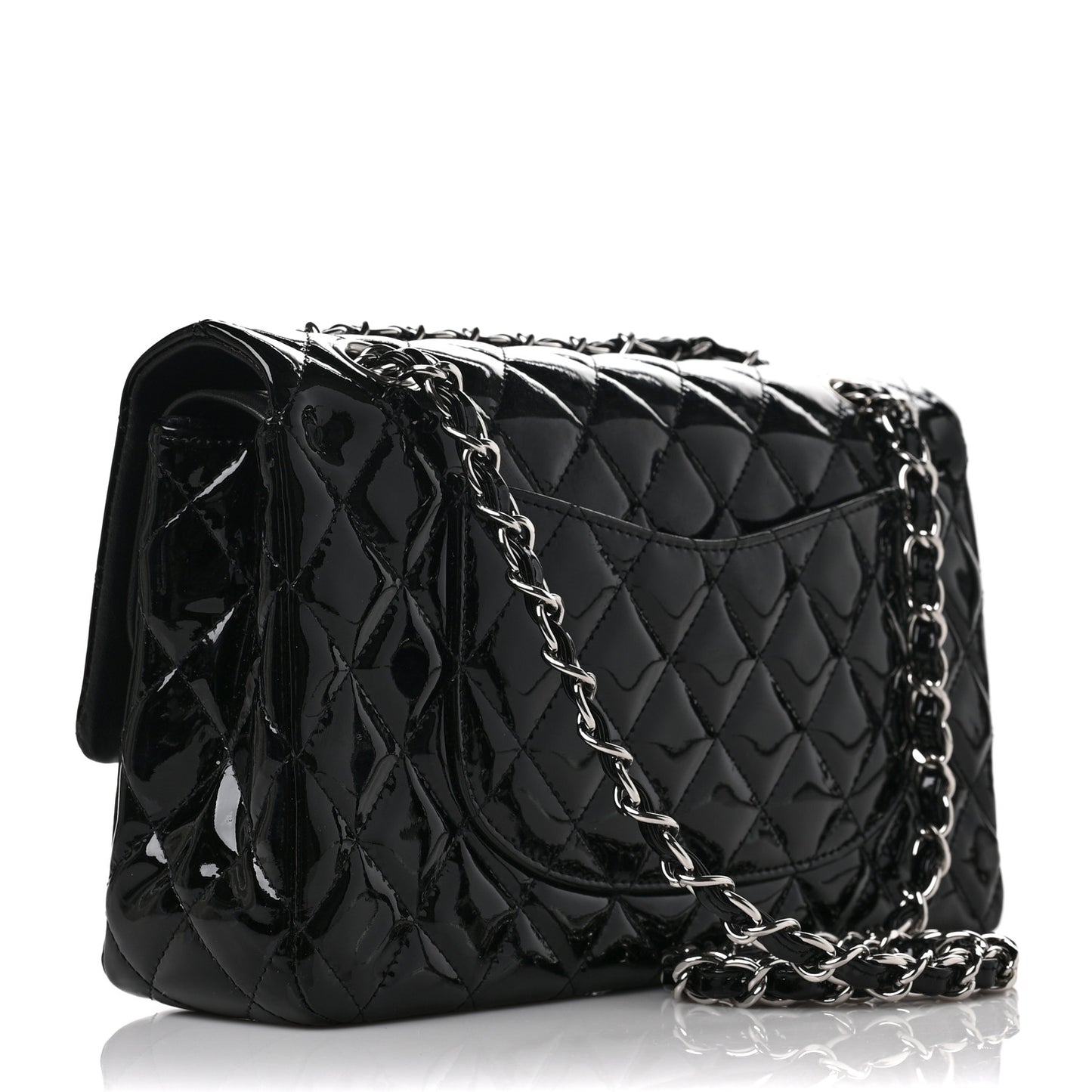 Patent Quilted Medium Double Flap Black