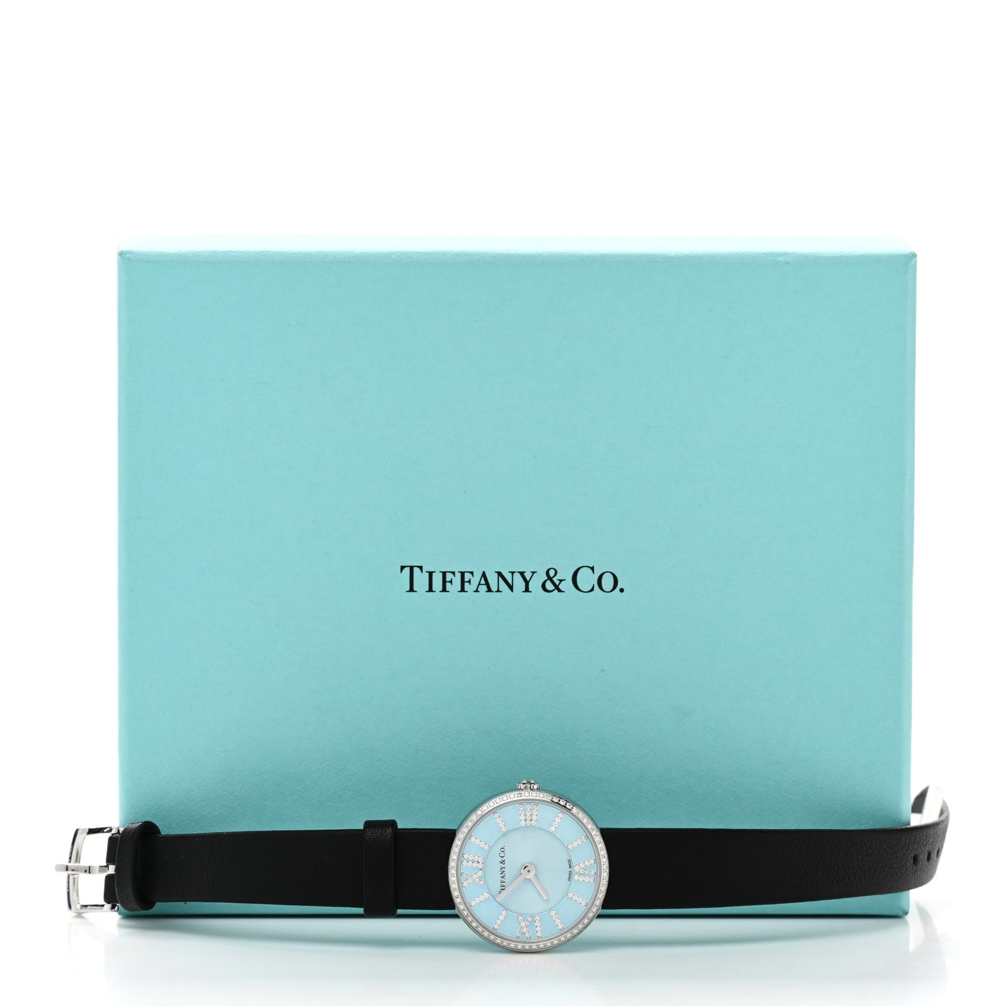 Stainless Steel Calfskin Diamond Bezel 24mm Atlas 2-Hand Quartz Watch Tiffany Blue