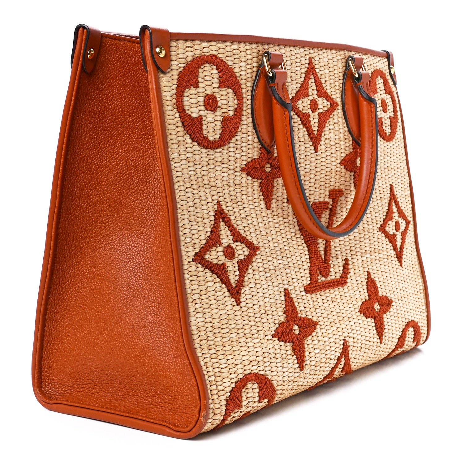 Louis Vuitton Raffia Calfskin Monogram Giant Onthego MM Tan 3 of 12