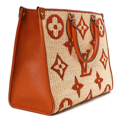 Louis Vuitton Raffia Calfskin Monogram Giant Onthego MM Tan 3 of 12