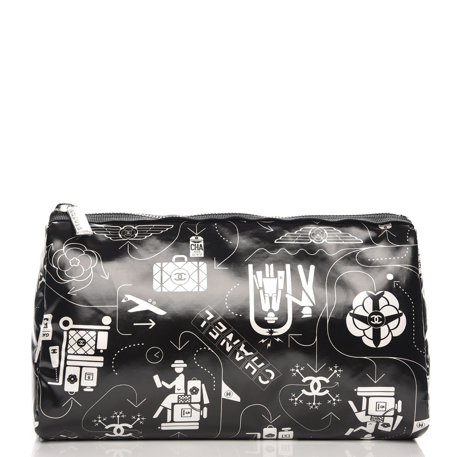 Chanel Coated Canvas Airline Cosmetic Pouch Black White 1 of 8