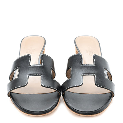 Hermes Calfskin Oasis Sandals 37.5 Black 3 of 10
