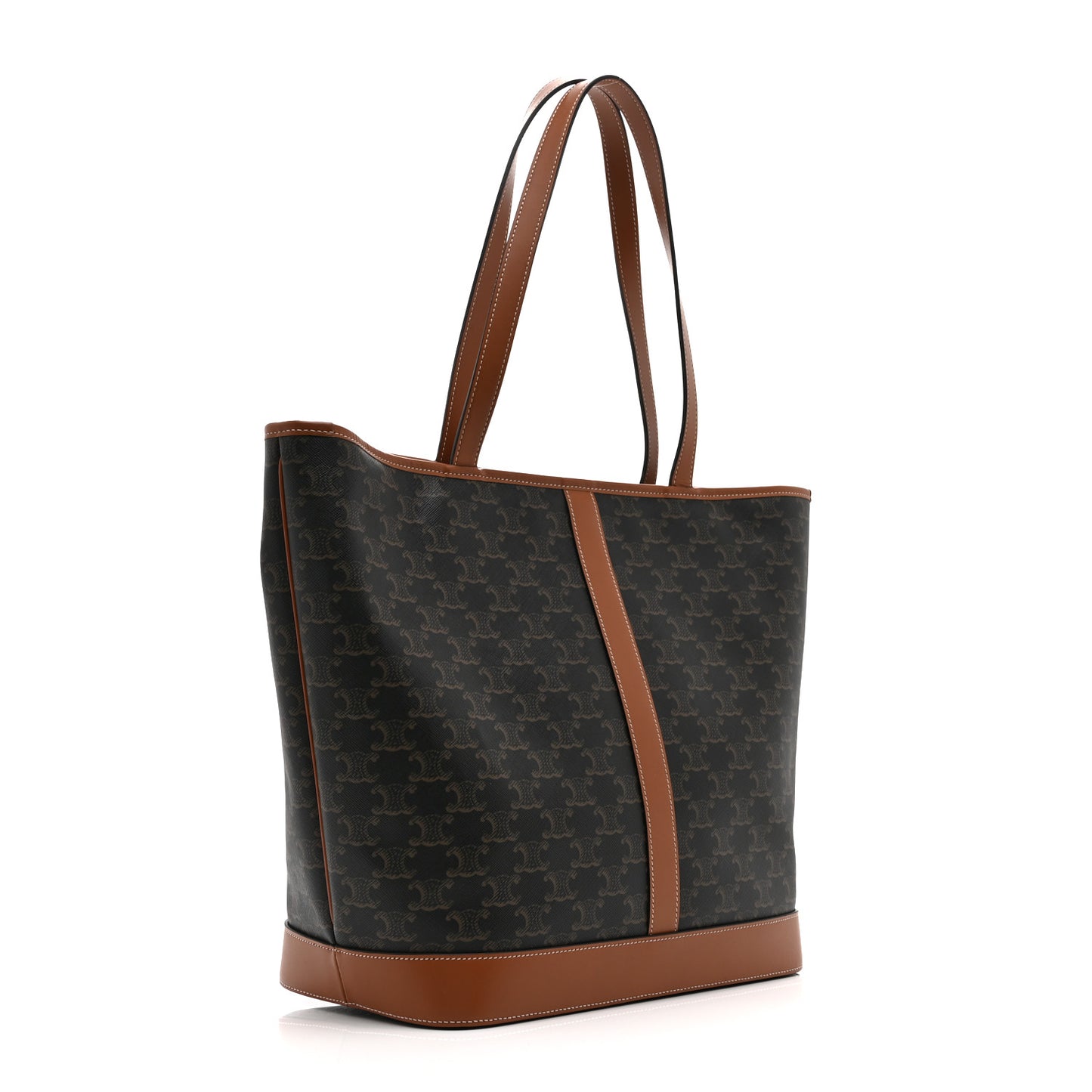 Triomphe Canvas Calfskin Medium Cabas Bag Tan