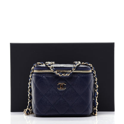 Chanel Caviar Quilted Mini Vanity Case With Chain Navy Blue 11 of 11