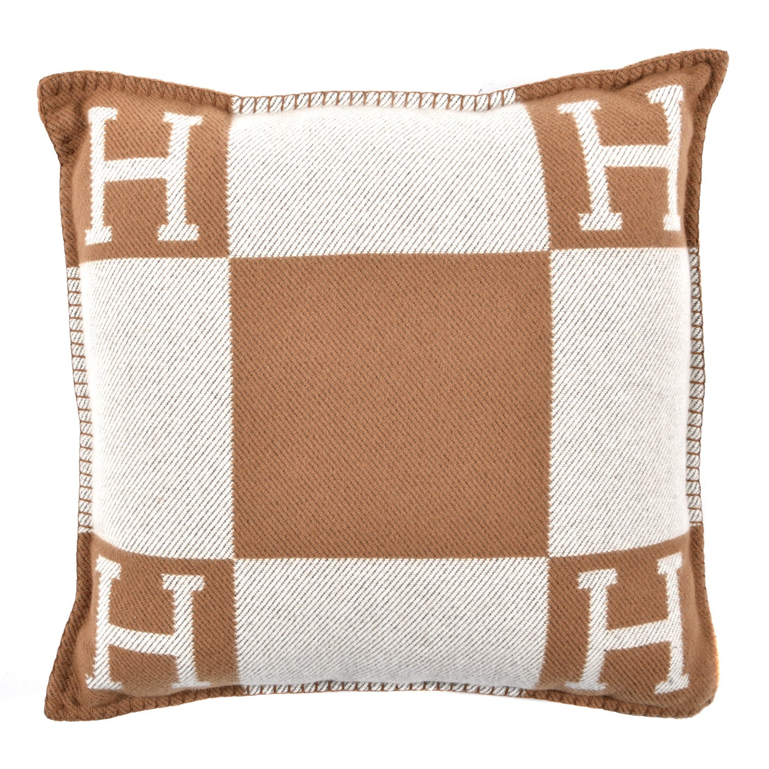 Hermes Wool Cashmere Avalon Pillow PM Ecru Camel 1 of 3