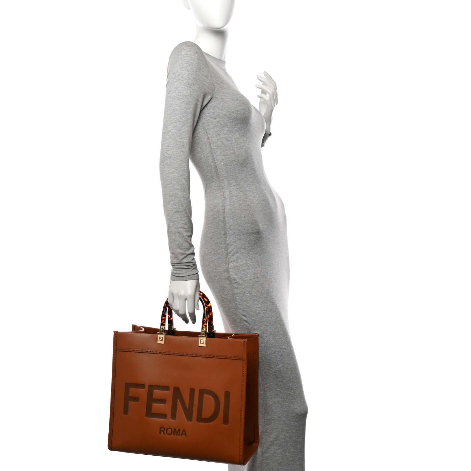 Fendi Vitello King Plexiglass Medium Fendi Sunshine Shopper Tote Cuoio 2 of 15