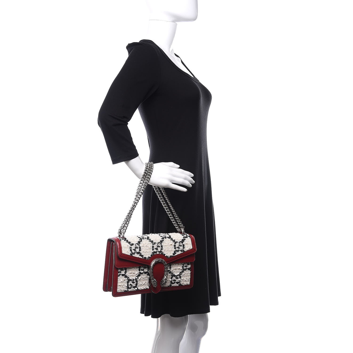 Gucci Tweed GG Monogram Small Dionysus Shoulder Bag White Black Romantic Cherry 3 of 11
