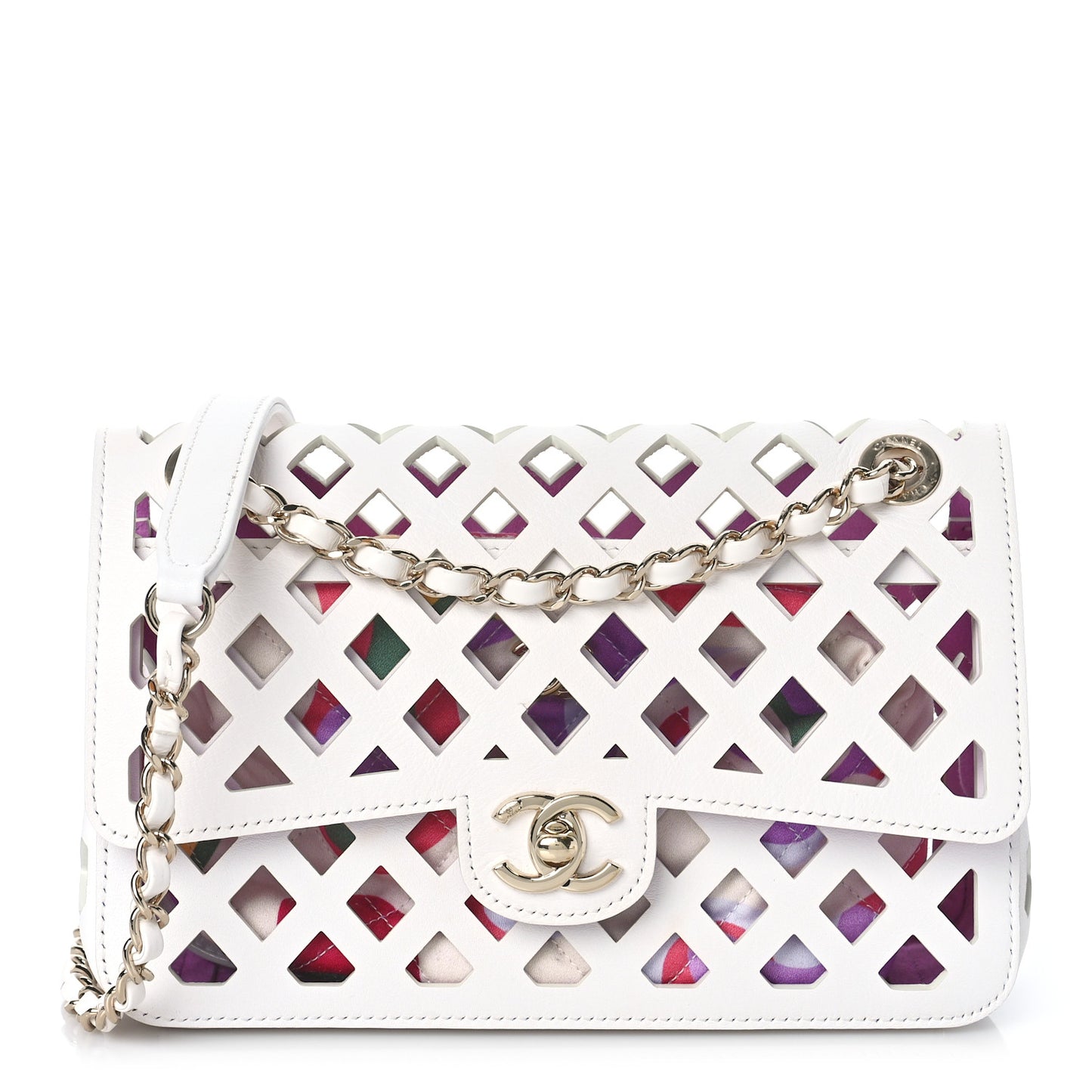Lambskin Small Sea Through Flap White Multicolor
