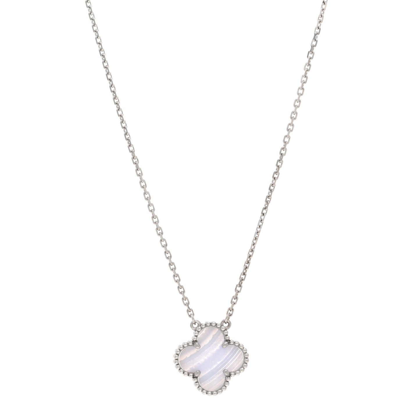 18K White Gold Chalcedony Vintage Alhambra Pendant Necklace