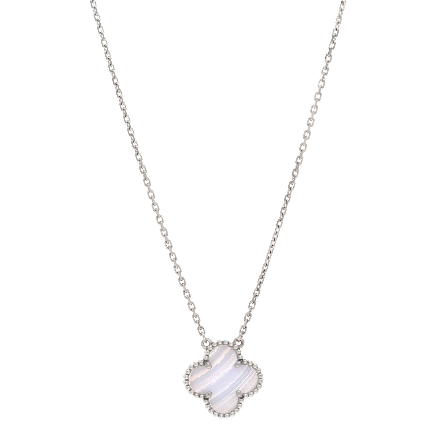 Van Cleef & Arpels 18K White Gold Chalcedony Vintage Alhambra Pendant Necklace 1 of 4