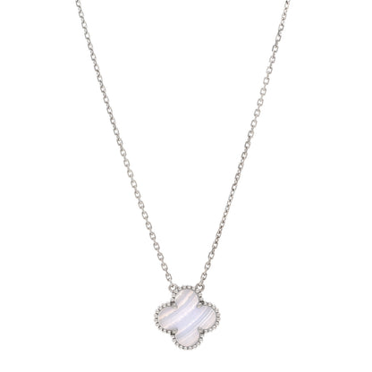 Van Cleef & Arpels 18K White Gold Chalcedony Vintage Alhambra Pendant Necklace 1 of 4