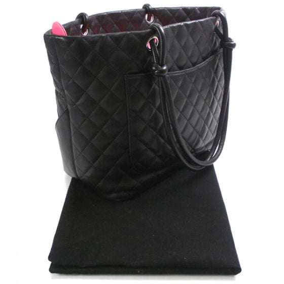 Calfskin Quilted Large Cambon Tote Black White