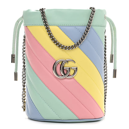 Gucci Calfskin Matelasse Diagonal Mini GG Marmont 2.0 Bucket Bag Pastel Multicolor 1 of 11