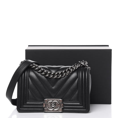 Chanel Calfskin Chevron Quilted Small Boy Flap Black 17 of 17