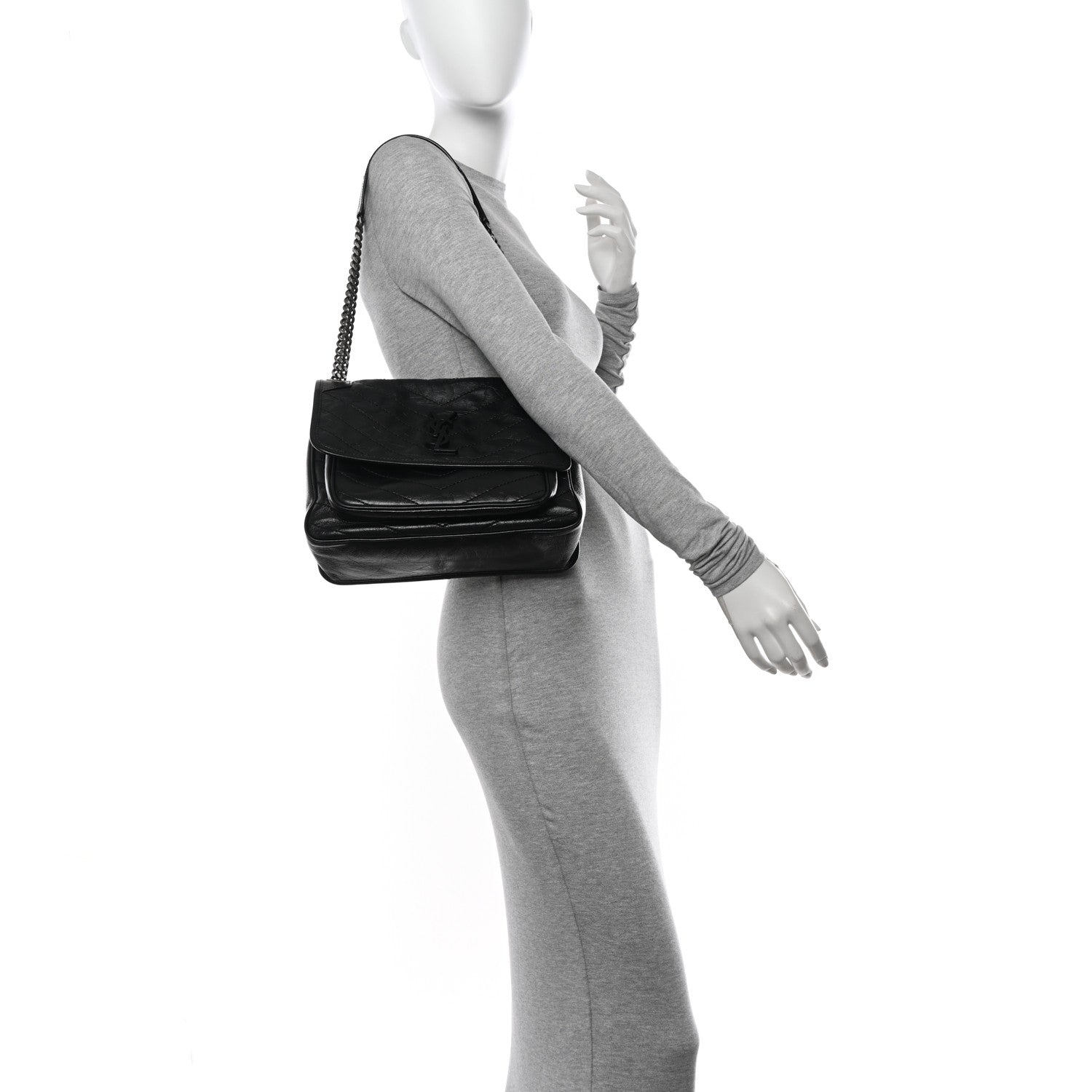Saint Laurent Crinkled Calfskin Matelasse Monogram Medium Niki Chain Satchel Black 2 of 10