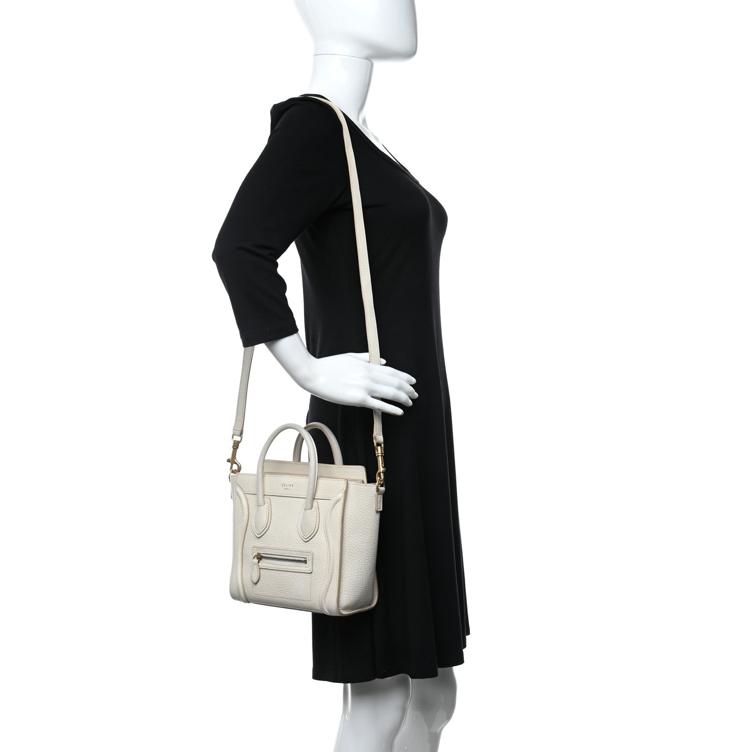 Celine Drummed Calfskin Nano Luggage Ivory 2 of 20