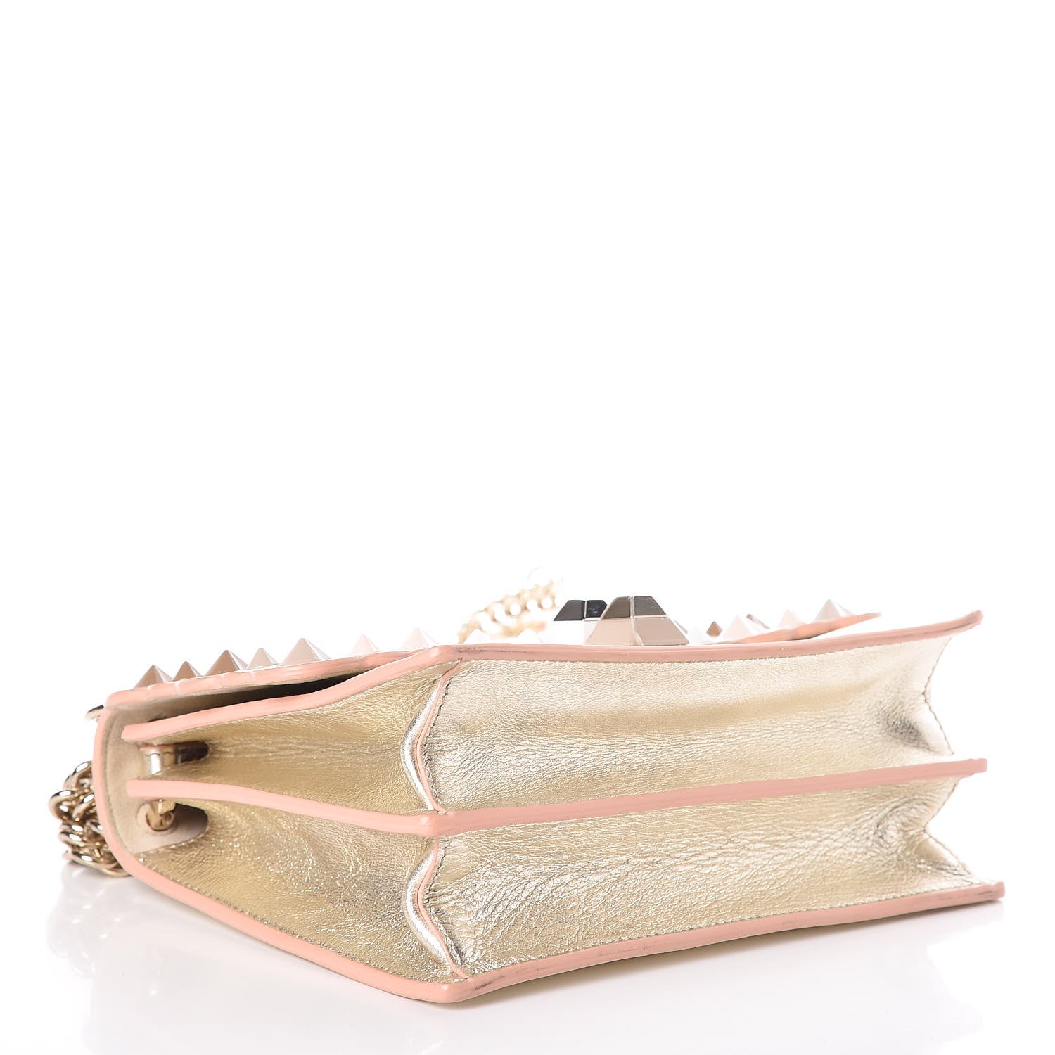 Fendi Vitello Catalan Mirror Scalloped Multi Studded Small Kan I Shoulder Bag Champagne 4 of 20